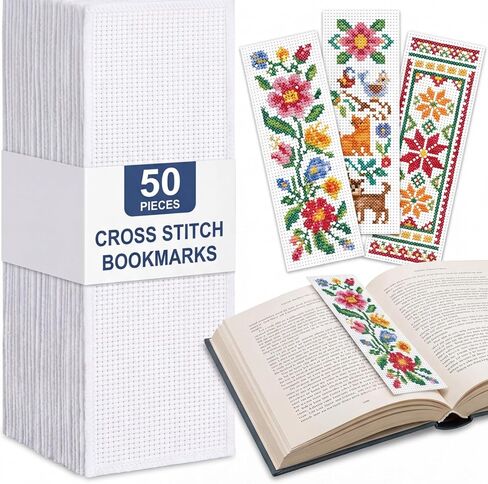 Fuyoooo 50 قطعة من الإشارات المرجعية المتقاطعة الفارغة 14 قطعة من نسيج القطن DIY علامات الكتاب 2.8 × 7.6 بوصة حافة مطرزة بيضاء للسيدات هدية لمحبي الكتب الليلية in Kuwait