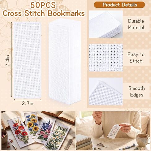 Fuyoooo 50 قطعة من الإشارات المرجعية المتقاطعة الفارغة 14 قطعة من نسيج القطن DIY علامات الكتاب 2.8 × 7.6 بوصة حافة مطرزة بيضاء للسيدات هدية لمحبي الكتب الليلية in Kuwait