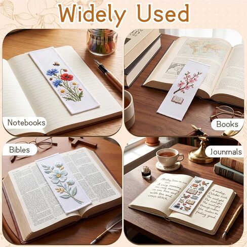 Fuyoooo 50 قطعة من الإشارات المرجعية المتقاطعة الفارغة 14 قطعة من نسيج القطن DIY علامات الكتاب 2.8 × 7.6 بوصة حافة مطرزة بيضاء للسيدات هدية لمحبي الكتب الليلية in Kuwait