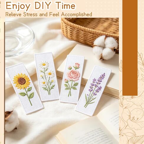 Fuyoooo 50 قطعة من الإشارات المرجعية المتقاطعة الفارغة 14 قطعة من نسيج القطن DIY علامات الكتاب 2.8 × 7.6 بوصة حافة مطرزة بيضاء للسيدات هدية لمحبي الكتب الليلية in Kuwait
