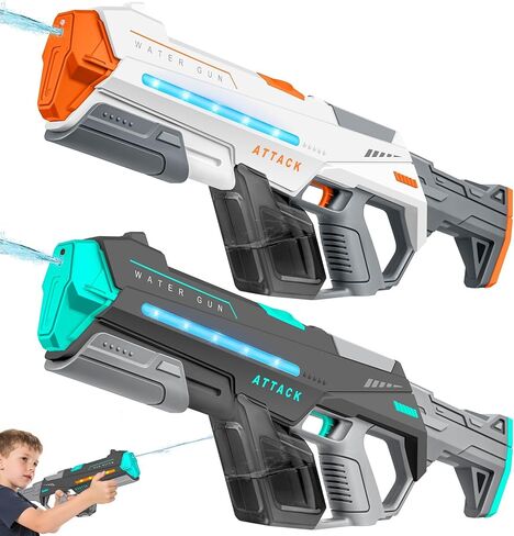 2 Pack Electric Water Guns for Adults, Squirt Guns for Kids with Light Up and Large Capacity, Powerful Water Gun Up to 28-32FT Range for Summer Swimming Pool Party Beach Outdoor Activity in Kuwait