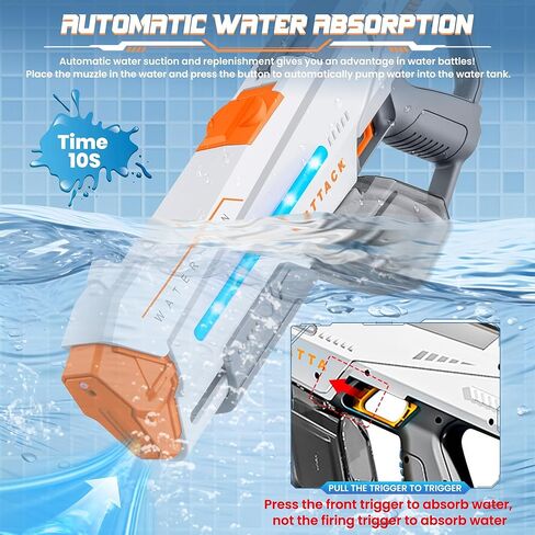 2 Pack Electric Water Guns for Adults, Squirt Guns for Kids with Light Up and Large Capacity, Powerful Water Gun Up to 28-32FT Range for Summer Swimming Pool Party Beach Outdoor Activity in Kuwait