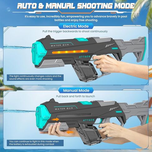 2 Pack Electric Water Guns for Adults, Squirt Guns for Kids with Light Up and Large Capacity, Powerful Water Gun Up to 28-32FT Range for Summer Swimming Pool Party Beach Outdoor Activity in Kuwait