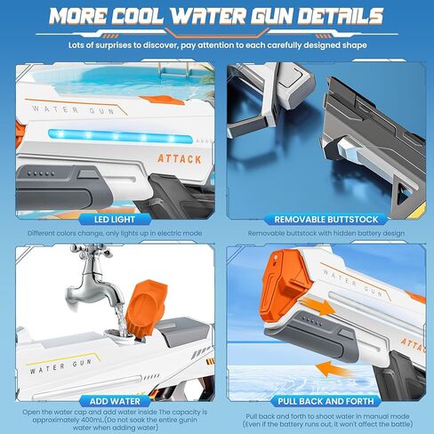 2 Pack Electric Water Guns for Adults, Squirt Guns for Kids with Light Up and Large Capacity, Powerful Water Gun Up to 28-32FT Range for Summer Swimming Pool Party Beach Outdoor Activity in Kuwait
