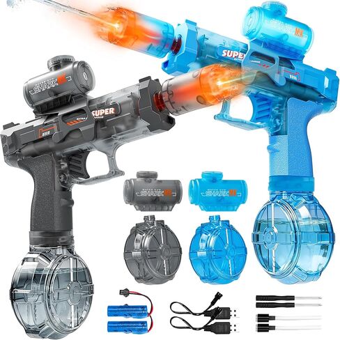Electric Water Gun for Kids Adults, 2 Pack Automatic Squirt Gun with LED Flame Effect & Realistic Slide Action, Lightweight Rechargeable Water Blaster for Outdoor Summer Pool Beach Night Toys in Kuwait