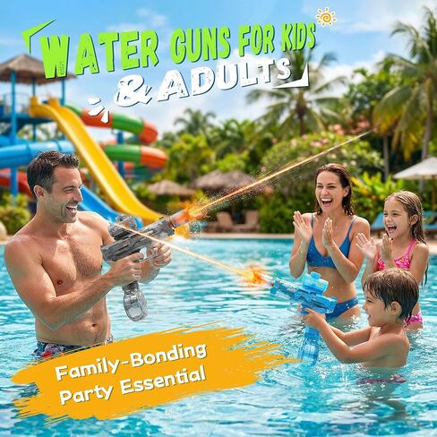 Electric Water Gun for Kids Adults, 2 Pack Automatic Squirt Gun with LED Flame Effect & Realistic Slide Action, Lightweight Rechargeable Water Blaster for Outdoor Summer Pool Beach Night Toys in Kuwait