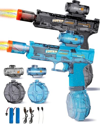2Pcs Electric Water Gun Toy for Kids Adults,Automatic Squirt Gun with Flashing Muzzle, 26FT Range, Leak-Proof Rechargeable Water Blaster for Summer Pool Beach Water Fights (Black+Blue) in Kuwait