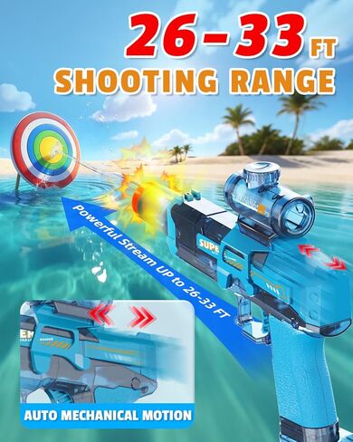 2Pcs Electric Water Gun Toy for Kids Adults,Automatic Squirt Gun with Flashing Muzzle, 26FT Range, Leak-Proof Rechargeable Water Blaster for Summer Pool Beach Water Fights (Black+Blue) in Kuwait