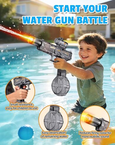 2Pcs Electric Water Gun Toy for Kids Adults,Automatic Squirt Gun with Flashing Muzzle, 26FT Range, Leak-Proof Rechargeable Water Blaster for Summer Pool Beach Water Fights (Black+Blue) in Kuwait