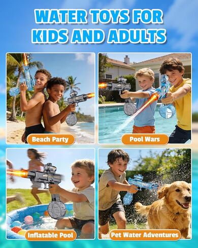 2Pcs Electric Water Gun Toy for Kids Adults,Automatic Squirt Gun with Flashing Muzzle, 26FT Range, Leak-Proof Rechargeable Water Blaster for Summer Pool Beach Water Fights (Black+Blue) in Kuwait