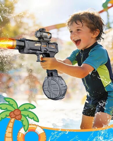 2Pcs Electric Water Gun Toy for Kids Adults,Automatic Squirt Gun with Flashing Muzzle, 26FT Range, Leak-Proof Rechargeable Water Blaster for Summer Pool Beach Water Fights (Black+Blue) in Kuwait