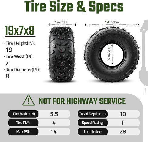 إطارات دراجة صغيرة مقاس 19x7-8، إطارات 19x7x8 ATV/UTV لجميع التضاريس لمسار الطين الرملي، 4PR، الشباب، مداس غير اتجاهي، بدون أنبوب، مجموعة من 2 in Kuwait