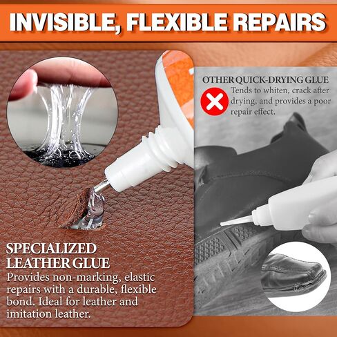 Leather Glue 60ml - Extra Strong, Waterproof & Flexible Adhesive - Fast-Drying Repair Glue for Leather & Vinyl - Ideal for Shoes, Bags, Sofas, Jackets, Car Seats & More in Kuwait