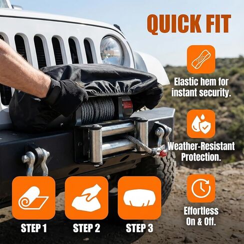 Car Winch Cover, 8500-17500 lbs Dust-Proof Oxford Fabric Heavy Duty Vehicle Electric Hoist Protection Cover, Waterproof Automotive Winches Accessories, Universal Fit in Kuwait
