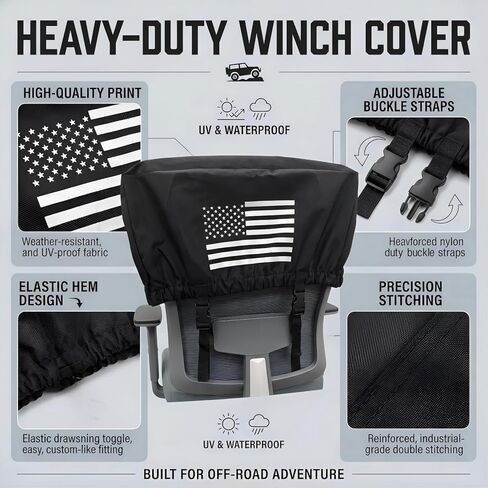 Badlands Winch Cover 12000 lb Waterproof, Heavy Duty 900D Oxford Fabric Dust-Proof Sunproof Winch Accessories with Reflective Ribbon for Electric Winch, Universal Fit for Most Standard Winches(Black) in Kuwait