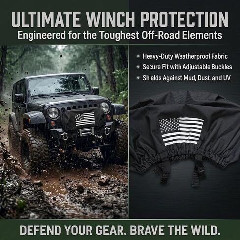 Badlands Winch Cover 12000 lb Waterproof, Heavy Duty 900D Oxford Fabric Dust-Proof Sunproof Winch Accessories with Reflective Ribbon for Electric Winch, Universal Fit for Most Standard Winches(Black) in Kuwait