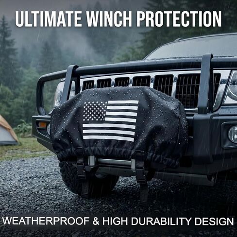 Badlands Winch Cover 12000 lb Waterproof, Heavy Duty 900D Oxford Fabric Dust-Proof Sunproof Winch Accessories with Reflective Ribbon for Electric Winch, Universal Fit for Most Standard Winches(Black) in Kuwait