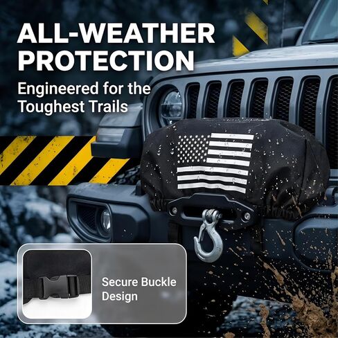 Badlands Winch Cover 12000 lb Waterproof, Heavy Duty 900D Oxford Fabric Dust-Proof Sunproof Winch Accessories with Reflective Ribbon for Electric Winch, Universal Fit for Most Standard Winches(Black) in Kuwait