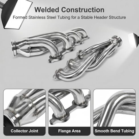 رأس العادم لسيارة Chevy GMC LS Swap، رأس قصير من الفولاذ المقاوم للصدأ مع مجمع V-Band يناسب محركات LS1 LS2 LS3 4.8L 5.3L 5.7L 6.0L 6.2L in Kuwait