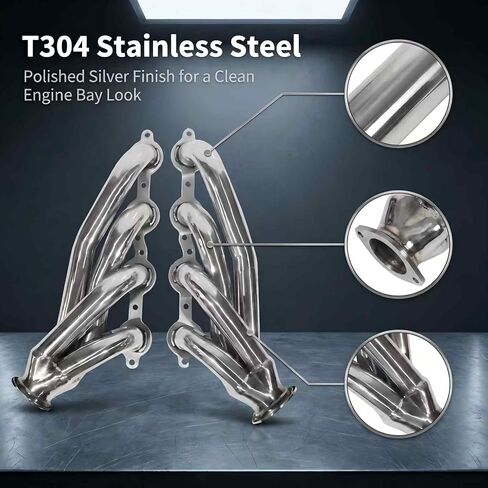 رأس العادم لسيارة Chevy GMC LS Swap، رأس قصير من الفولاذ المقاوم للصدأ مع مجمع V-Band يناسب محركات LS1 LS2 LS3 4.8L 5.3L 5.7L 6.0L 6.2L in Kuwait