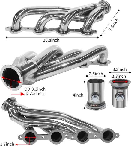 رأس العادم لسيارة Chevy GMC LS Swap، رأس قصير من الفولاذ المقاوم للصدأ مع مجمع V-Band يناسب محركات LS1 LS2 LS3 4.8L 5.3L 5.7L 6.0L 6.2L in Kuwait