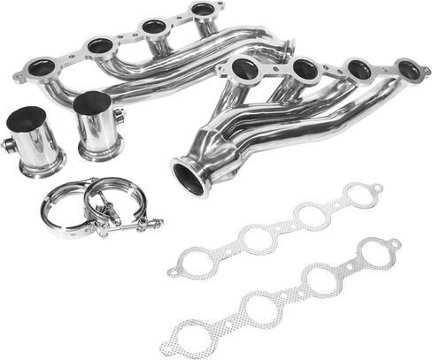 رأس العادم لسيارة Chevy GMC LS Swap، رأس قصير من الفولاذ المقاوم للصدأ مع مجمع V-Band يناسب محركات LS1 LS2 LS3 4.8L 5.3L 5.7L 6.0L 6.2L in Kuwait