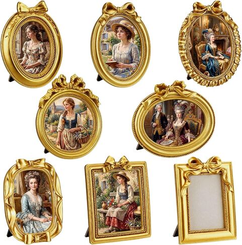 Qunclay 8 Pcs Vintage Picture Frames Set Gold Tiny Picture Frames Wallet Size Baroque Antique Resin Photo Decor for Valentines Day Wedding Party Tabletop Home Decor(Mixed Style 2) in Saudi Arabia