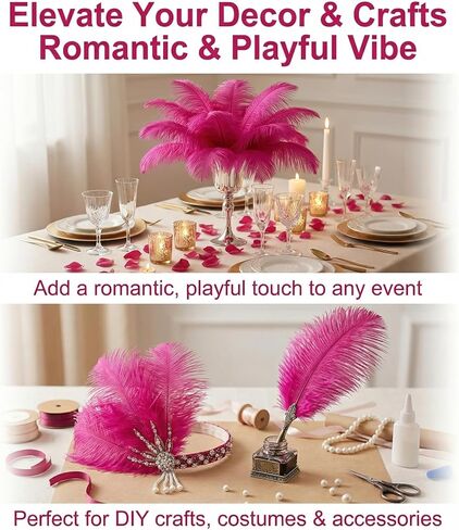 50PCS 15-20cm/6-8inch Colorful Real Natural Ostrich Feather Plume Stage Performance Props DIY Crafting Accessories for Party Home Wedding Centerpieces Party Festival Carnival Decoration(Hot Pink) in Saudi Arabia