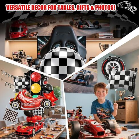 15PC Race Car Birthday Party Decoration Set with Wheel Tire and Race Car Balloons & Checkered Flags - Cars Themed Decorations Kit Includes Traffic Light Balloon for Boys Racing Theme Celebration in Kuwait