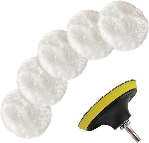 7PCS 3 Inch Wool Polishing Buffing Pad, with Hook and Loop Back, Car Buffer Drill Attachment with M10 Drill Adapter, Car Buffer Polisher Kit for Polishing, Waxing, Detailing in Kuwait