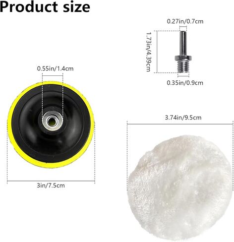 7PCS 3 Inch Wool Polishing Buffing Pad, with Hook and Loop Back, Car Buffer Drill Attachment with M10 Drill Adapter, Car Buffer Polisher Kit for Polishing, Waxing, Detailing in Kuwait