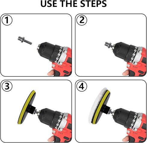 7PCS 3 Inch Wool Polishing Buffing Pad, with Hook and Loop Back, Car Buffer Drill Attachment with M10 Drill Adapter, Car Buffer Polisher Kit for Polishing, Waxing, Detailing in Kuwait
