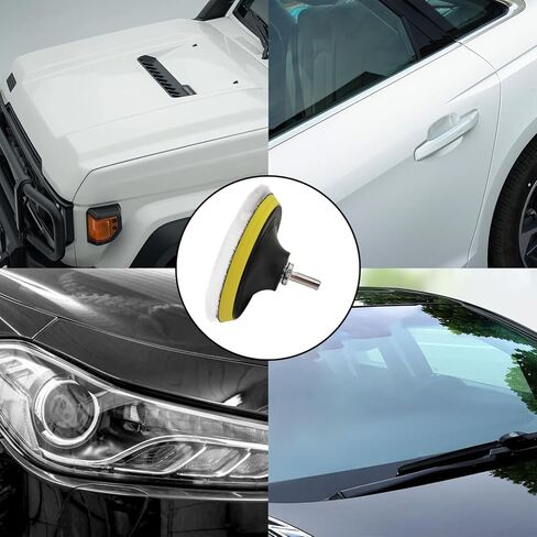 7PCS 3 Inch Wool Polishing Buffing Pad, with Hook and Loop Back, Car Buffer Drill Attachment with M10 Drill Adapter, Car Buffer Polisher Kit for Polishing, Waxing, Detailing in Kuwait