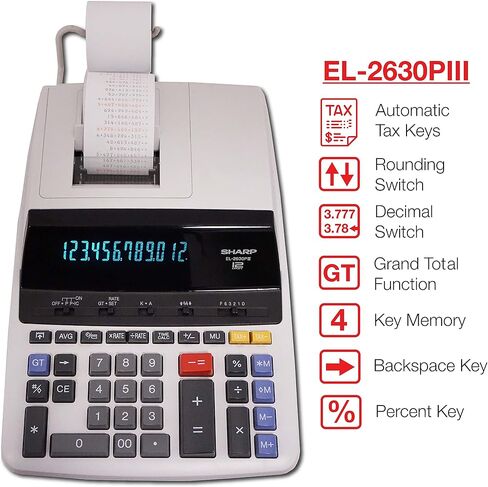 شارب EL2630PIII EL2630PIII آلة حاسبة للطباعة بلونين أسود/أحمر، طباعة 4.8 سطر/الثانية in Kuwait