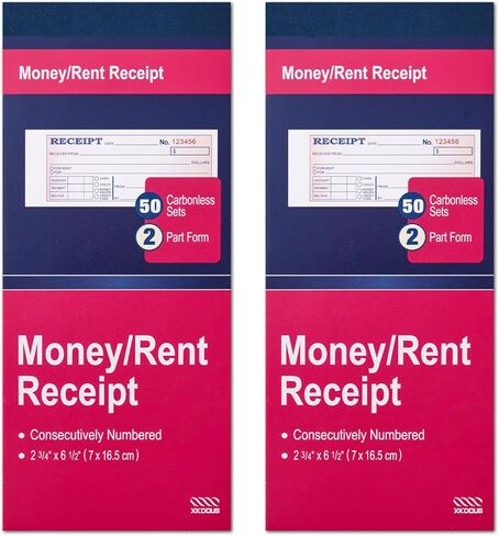 XKDOUS 2 Pack Money and Rent Receipt Book, 2-Part Carbonless, 2-3/4" x 6-1/2" Receipt Book for Small Business, 50 Sets per Book in Kuwait