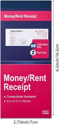 XKDOUS 2 Pack Money and Rent Receipt Book, 2-Part Carbonless, 2-3/4" x 6-1/2" Receipt Book for Small Business, 50 Sets per Book in Kuwait