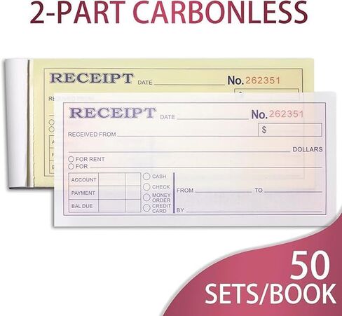 XKDOUS 2 Pack Money and Rent Receipt Book, 2-Part Carbonless, 2-3/4" x 6-1/2" Receipt Book for Small Business, 50 Sets per Book in Kuwait