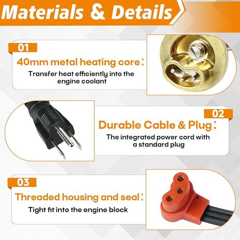 3100130 Engine Block Heater Compatible with Chevrolet 2001-2008, Compatible with GMC V8-6.6L, Compatible with Duramax Diesel 2007-2015 V8-6.6L, 40mm Diameter | CSA Approved | 120 Volts | 1000 Watts in Kuwait