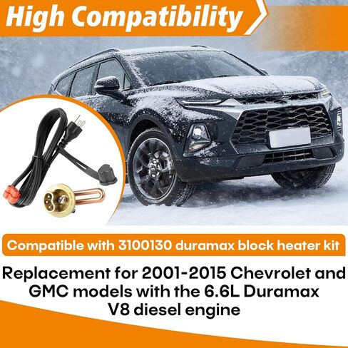 3100130 Engine Block Heater Compatible with Chevrolet 2001-2008, Compatible with GMC V8-6.6L, Compatible with Duramax Diesel 2007-2015 V8-6.6L, 40mm Diameter | CSA Approved | 120 Volts | 1000 Watts in Kuwait