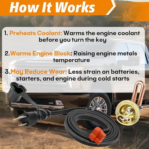 3100130 Engine Block Heater Compatible with Chevrolet 2001-2008, Compatible with GMC V8-6.6L, Compatible with Duramax Diesel 2007-2015 V8-6.6L, 40mm Diameter | CSA Approved | 120 Volts | 1000 Watts in Kuwait