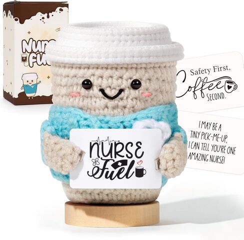 Nurse Gifts for Women with Crochet Coffee Doll,Cute Nurse Appreciation Gift,Handmade Knitted Coffee Plush with Encouragement Card, Thank You Gift for Nurses, Nursing Student,Graduation,Nurse Week in Kuwait