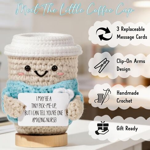 Nurse Gifts for Women with Crochet Coffee Doll,Cute Nurse Appreciation Gift,Handmade Knitted Coffee Plush with Encouragement Card, Thank You Gift for Nurses, Nursing Student,Graduation,Nurse Week in Kuwait