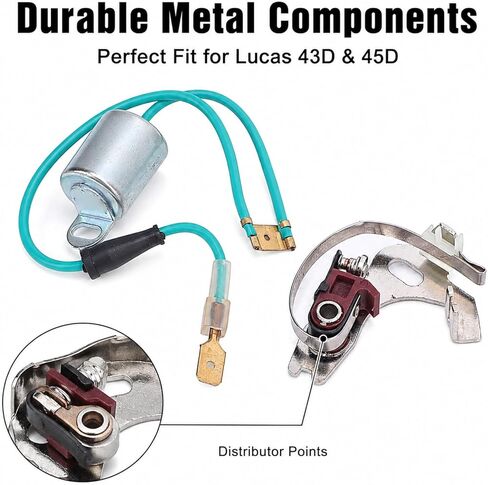Distributor Points and Condenser Set, Metal Construction, Replacement for 43D 45D 4 6 Cylinder - Durable Professional Kit, Reliable Ignition Performance, Ideal for Vehicle in Kuwait