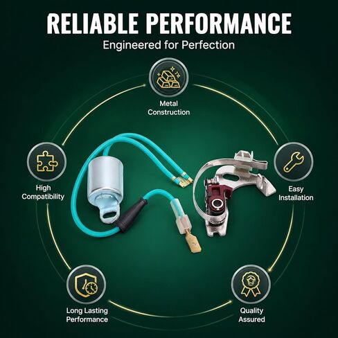 Distributor Points and Condenser Set, Metal Construction, Replacement for 43D 45D 4 6 Cylinder - Durable Professional Kit, Reliable Ignition Performance, Ideal for Vehicle in Kuwait