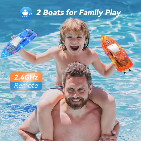 RC Boat Kids قوارب التحكم عن بعد لألعاب مياه حمام السباحة للبحيرات لعبة حوض الاستحمام مع وقت تشغيل 60 دقيقة، الجسم بالكامل مقاوم للماء، إنذار منخفض للبطارية، 2.4 جيجا هرتز، بطارية قابلة للشحن، عبوتان in Kuwait