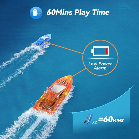 RC Boat Kids قوارب التحكم عن بعد لألعاب مياه حمام السباحة للبحيرات لعبة حوض الاستحمام مع وقت تشغيل 60 دقيقة، الجسم بالكامل مقاوم للماء، إنذار منخفض للبطارية، 2.4 جيجا هرتز، بطارية قابلة للشحن، عبوتان in Kuwait