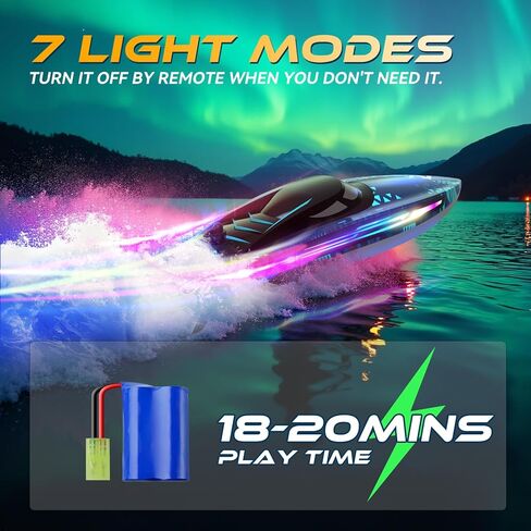 Calo Remote Control Boat RC Boats for Kids and Adults, 25KMH High Speed, 7LED Light Modes for Pool, Lake & River, Upgraded Waterproof, Self-righting, 3 Speeds, One Key Demo, Low Battery Alarm 2.4Ghz in Kuwait