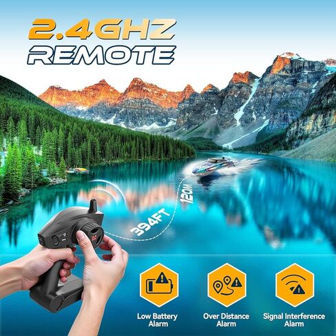 Calo Remote Control Boat RC Boats for Kids and Adults, 25KMH High Speed, 7LED Light Modes for Pool, Lake & River, Upgraded Waterproof, Self-righting, 3 Speeds, One Key Demo, Low Battery Alarm 2.4Ghz in Kuwait