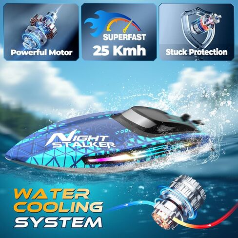 Calo Remote Control Boat RC Boats for Kids and Adults, 25KMH High Speed, 7LED Light Modes for Pool, Lake & River, Upgraded Waterproof, Self-righting, 3 Speeds, One Key Demo, Low Battery Alarm 2.4Ghz in Kuwait