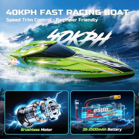 DEERC Fast Brushless RC Boat for Adults 40+KPH, 19" High Speed Racing Boat, 3S 2500mAh Li-po Battery, Self-Righting, 2.4GHz Remote Control Boat W/Lights, Dual Waterproof for Lake, Pool & Saltwater S7 in Kuwait